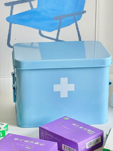 กล่องเก็บยาขนาดใหญ่สีน้ำเงิน กล่องเก็บของหลายชั้นพกพาสะดวกสำหรับใช้ในบ้าน กล่องเก็บของสำหรับใช้ในหอพักนักเรียน กล่องเก็บของสำหรับเด็ก