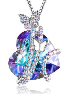 Butterfly Crystal Necklace Womens Summer New Heart Lockbone Chain Colorful Diamond Heart Pendant Simple Little Girl Birthday Gift