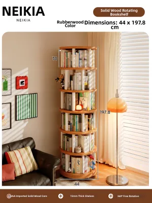 Rotating Narrow Wooden Bookshelf Shelf 360 Degree