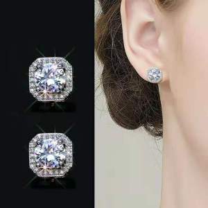 Super Bright Eye Shiny Zircon Earrings Special-Interest Design Classy Cold Wind Square Small and Delicate Ear Stud Silver Pin Earrings