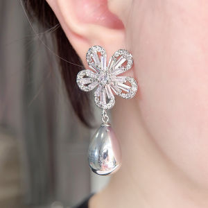 เลื่อมโตสง่างามเครื่องประดับเสื้อผ้าเจ้าสาวสีเหลืองทองรูปทรงเกล็ดหิมะไข่มุกทรงยาวต่างหูระย้าแวววาว5a เพชรสังเคราะห์ SE951ของขวัญแต่งงาน