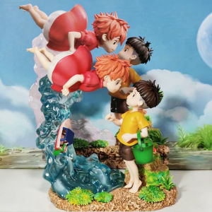 Bandai | Anime Ponyo On The Cliff Pvc Action Figure Statue Ponyo Meets Sosuke Water Scene Miniature Diorama Decor Model Collectible Toy
