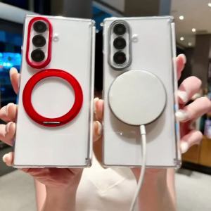 szhaiyu | Magnetic Wireless Charging Phone Case for Samsung Galaxy Z Fold 8 7 6 5 Fold8 Clear Rotate Ring Holder Stand Shockproof  Cover