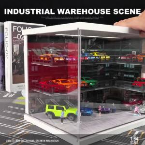 1/64 DIY Industrial Retro Parking Garage Diorama Model Kit Miniature Scene Display Stand for Collection (No Car)