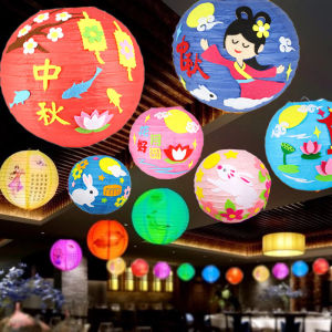 LED โคมไฟน่ารัก รูปกระต่าย ดอกไม้ เทศกาลกลางฤดูใบไม้ โคมไฟกระดาษดวงจันทร์ สำหรับการฝีมือ DIY