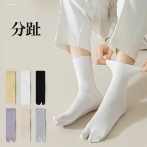 White Womens Two-Toe Socks Cotton Mules Toe Thumb Socks Two-Fingered Clog Socks Autumn Winter Separate Toe Socks