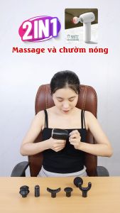 Súng Massage Cầm Tay Cao Cấp Nikio NK-175 - Dòng Mini Siêu Nhỏ Gọn Pin Sạc Tiện Lợi 7 Đầu Matxa Đầu Nóng Hỗ Trợ Giãn Cơ Nhanh