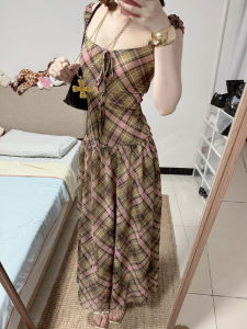 PEIZIXUAN | Stylish Checkered Waist-cinching Summer Dress