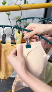 ES.ไม้แขวนเสื้อ ไม้แขวนหนีบผ้าพร้อมตะขอล๊อค ตัวหนีบเคลือบซิลิโคนกันลื่น 10 ตัวหนีบ ปลีก/ส่ง EASYHOME E605