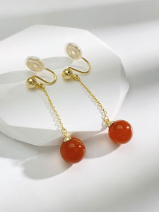 Elegant Long Tassel Red Bead No Piercing Ear Cuff Vintage Fashion Jewelry Dangle Earrings Clip Ons for Women Fresh Outlined