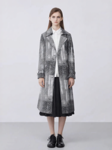 SDEER | Spring Autumn Long Trench Coat Stand Collar Double Breasted Waist Accentuating Floral