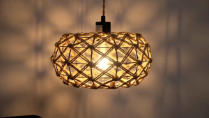 Pendant Light Rattan Hanging Light Boho Semi Flush Mount Ceiling Light Hand Woven Hallway Light Vintage with Hemp Rope Basket Lamp Shade for Bedroom Kitchen Island Farmhouse Dining Living Room