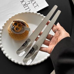 Stainless Steel Dessert Spoon Cake Eating Flat Head Precise Yogurt Square Head Coffee Spoon High Aesthetic Value
