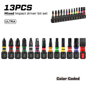 Geinxurn 13PCS Impact Phillipes/Square/Slotted Screwdriver Bits Set1 Magnetic S2 Steel Bits Set with Color Coded Base