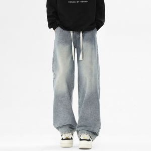 Mens Straight Leg Loose Fit Jeans Slim American Retro Casual Spring Summer Thin Long Pants YKKmk Brand mid High Waist