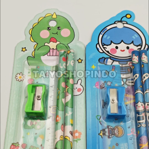 TAIYO Alat Tulis Set Karakter Pensil Penghapus Rautan Penggaris Stationery Perlengkapan Sekolah Anak