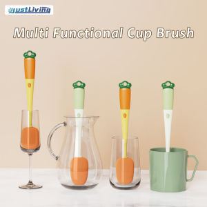 JustLiving 3in1 Cup Cleaning Spong Bottle Brush Multifunctional Creative Carrot Washing Sponge Brush with Long-handle Bottle Brush/ Silicone Cup Lid Brush/ Gap Cleaning Brush
