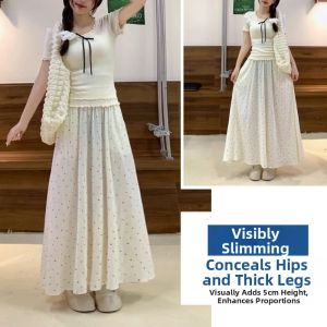 Large Size Dots Lightweight Summer Mid-Length A-Line Skirt