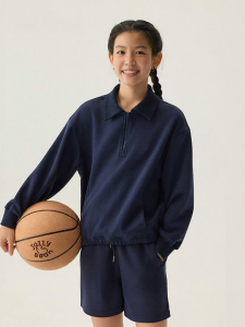 JOLLY BEAN | Girls Autumn/Winter Flocked Logo Half-Zip Collared Sweatshirt