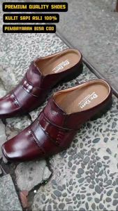 SEPATU SANDAL SELOP FORMAL SEPATU BUSTONG PRIA KULIT SAPI 100% KODE B6039 MARUN ( PRODUKSI SENDIRI )