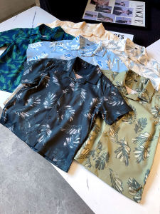 Domestic Single 2024 Summer Boys and Girls Plant Print Short Sleeve Childrens Beach Vacation Style Shirt 465127