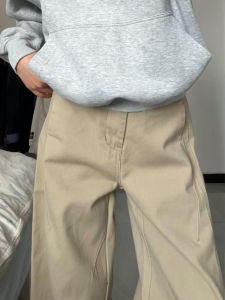 Khaki Retro Cotton Blade Jeans Womens High Waist Slimming Floor-Length Drape Casual Pants Autumn 2025 New Style Straight Leg