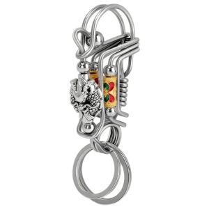 Stainless Steel Keychains Handmade Matte Round Engraved Dragon Head Charm Mechanical Car Key Ring American Men Outdoor Trinket