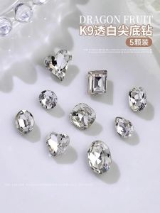 Transparent Manicure Jewelry K9 Flash Pointed Bottom White Diamond High Quality Heart Oval Fancy Shape Diamonds Pile Diamond Mesh Red Nail Jewelry