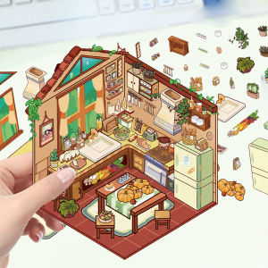 2Pcs Warm kitchen Cat RV Cyber ​​​​House Scenery DIY Scenery Miniature Scene Visual Stacking Stickers Landscaping Stickers