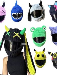 Trendy Motorcycle Helmet Cover Sweet Cool Cat Ears Knitted Thick Fleece Skiing Mens Head Cover Womens Winter Earflap Cap