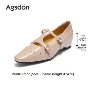 Agsdon | Nude Pointed Toe Flat Mary Jane Shoes