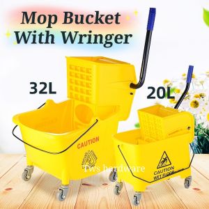 Heavy Duty Commercial Mop Bucket with Wringer 32LIT Mop Bucket With Castor Janitor Cleaner Cart Casters Baldi Mop Beroda Serbaguna 拖把桶  Mop Cart / Wringer Mop Pail With Wheel / Mop Bucket With Wheel / Baldi Mop Beroda