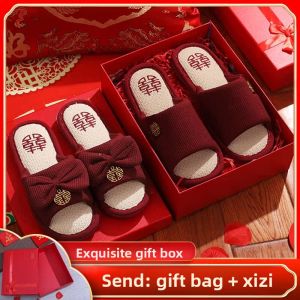 MONLEYTA | Wedding Slippers Couple Model New Bride Groom Accompanying Gifts Festive Red Summer Lightweight Wedding Shoes Comfortable Footwear