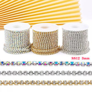 1/5/10 Yard 3mm SS12 Claw Rhinestone Chain Silver/Gold AB Color Dense Crystal Chain for DIY Jewelry Wedding Dress Hair Accessori