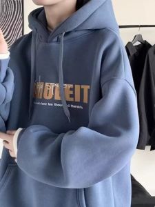 Worn-Down Mens Hoodie Sweatshirt Fleece Lined Loose Fit Casual Wear Resistant Dirtproof Youth Trend Autumn Winter Fashion