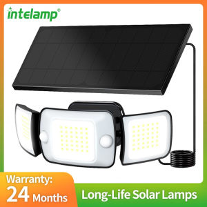 Intelamp Long Battery Life 6000mAh Outdoor Solar Lights With Large Solar Panel Two Motion Sensors For Garden Yard Path Garage