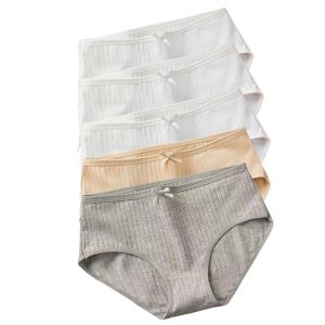 5Pcs/Set Women Cotton Mid-Rise Briefs Soft Breathable Classic Panties Ladies Lingerie Comfy Daily Ribbed Underwear M-XL
