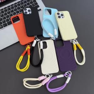 Wave Round Magnetic เคสศัพท์สำหรับ iPhone 11 12 13 14 15 16 Pro Max Plus Magnetic Soft Cover พร้อมเชือกแขวนสำหรับ IPhone14Promax Case