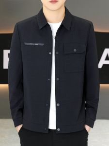 HENGYUANXIANG | Casual Loose Mens Jacket Spring Autumn New Style Thin Collarless Coat Youth Fashion Polyester Fiber Long Sleeve Standard Fit