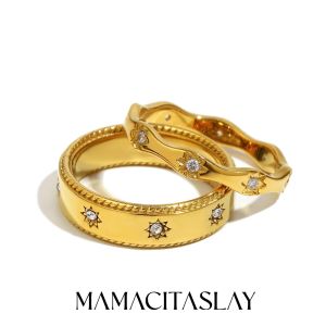 MamacitaSlay 316L Stainless Steel Zircon Star Ring 18K Gold Plated Waterproof Jewelry Womens Classic Ring High Quality Gift