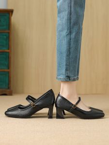 MIFEI | Genuine Leather Black Mary Jane High Heels Shoes