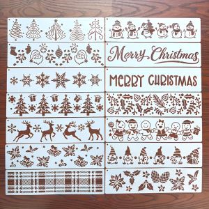 14PCS 11.8×3inch Christmas Border Stencil Set Reusable DIY Painting Template for Wall Wood Fabric Card and Scrapbooking — Sn