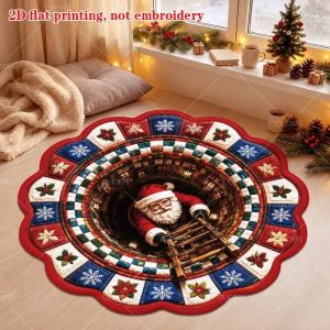 Thảm Tròn Hình Ông Già Noel 3D Tạo Ảo Ảnh Quang Học Chất Liệu Lông Mềm Mại Chống Trơn Trượt Dùng Cho Phòng Ngủ Cạnh Giường Trang Trí Nhà Hiện Đại Quà Tặng Chất Liệu Polyester Lớp Lót PVC
