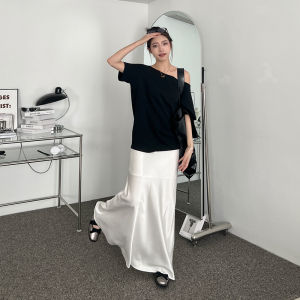 Casual Off-Shoulder Short-Sleeve T-Shirt Womens Summer New Loose Fit Versatile Slimming Design Sensation Small Audience