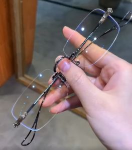 Gọng kính cận nam nữ không viền cao cấp Broobelt chất liệu hợp kim đẹp tặng kèm hộp khăn lau kính