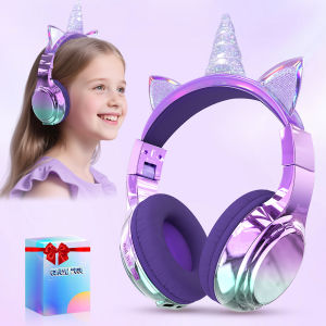 Unicorn Wireless Headphones for Kids Girls Bluetooth Earphones Foldable Cat Ear Headphones for School Travel Childrens Headset