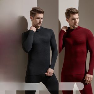 Miiow | Mens Warm Underwear Set High Neck Winter Base Layer Shirt Cashmere Autumn Clothes Long Pants Simple Style Youth Fashion