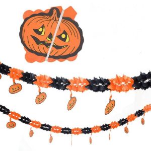 Halloween Paper Banner Spider Pumpkin Ghost Bat Paper Chain Halloween Decoration Garland Banner Paper Pull Flower Party Supplies