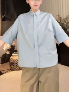 UYFY | Blue Collared Short Sleeve Shirt Womens Fashionable Simple Summer New Arrival Daily Commute Versatile Top Casual Loose Fit