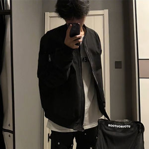 Áo Khoác Bóng Chày Ngắn Màu Đen Cleanfit Dành Cho Nam Mùa Xuân Thu Phong Cách Mỹ MA1 Pilot High Street Vibe Áo Khoác Cotton Dài Tay Thường Ngày